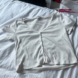 cute white v neck cropped tee